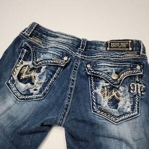 Miss Me Jeans Womens Sz 30 Blue Denim Boot Cut Embellished JE104684L Distressed